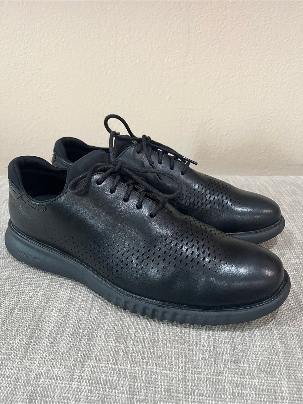 Cole Haan Black Perforated Leather Lace-Up Oxfords